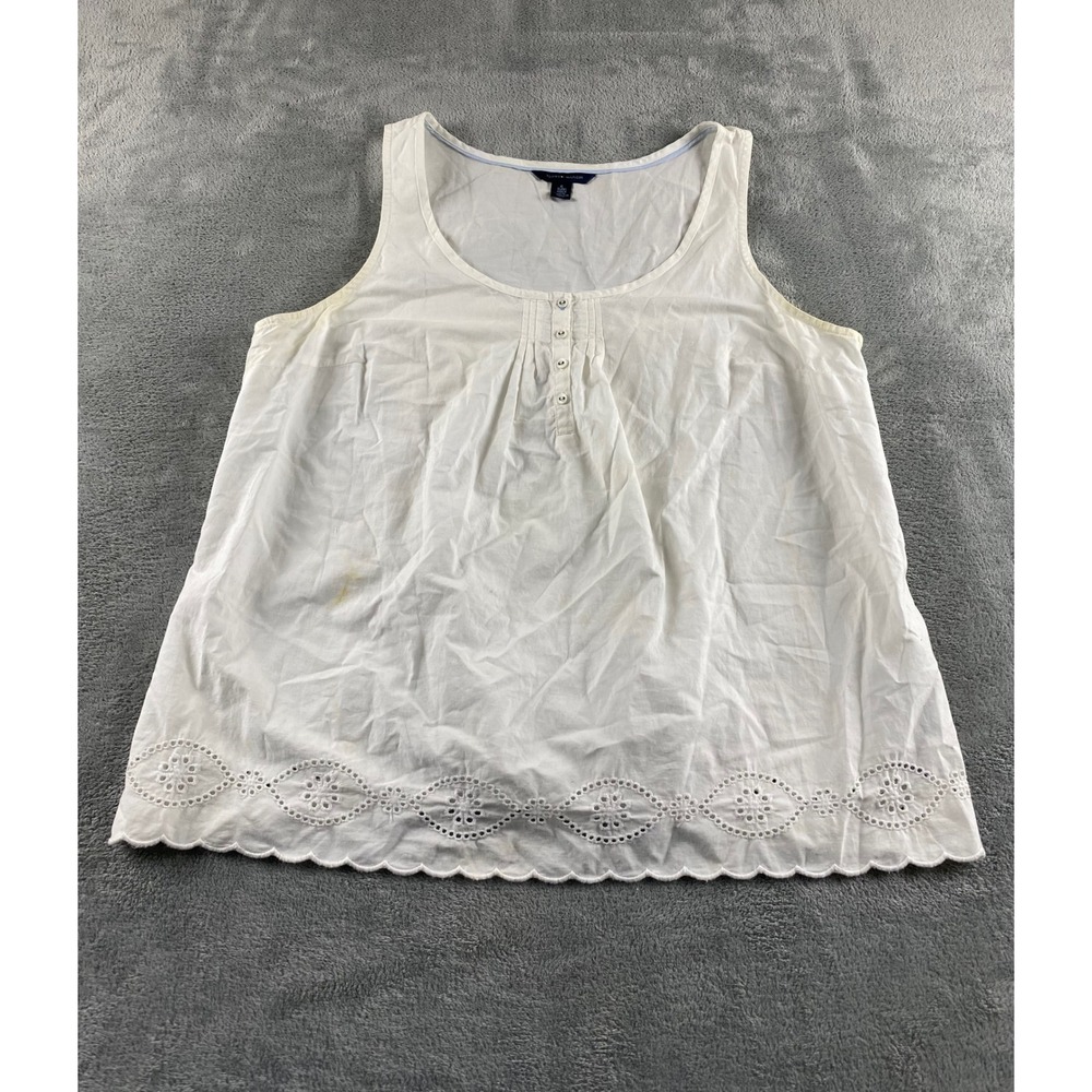 Tommy Hilfiger Womens XL White Eyelet Lace Hem Sleeveless Tank Top Scoop Neck